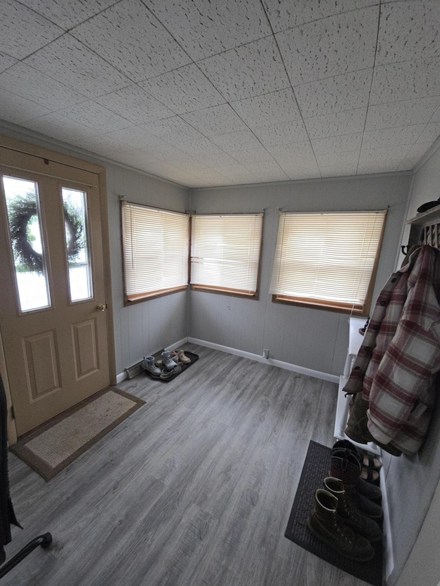 entrance foyer featuring baseboards and wood finished floors