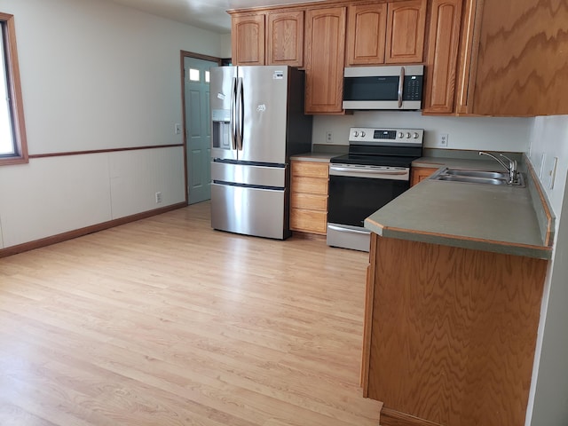 kitchen featuring stainless steel appliances, light hardwood / wood-style floors, and sink