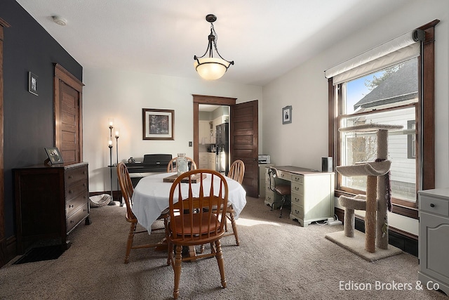 dining space with dark carpet