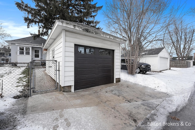 view of snow covered garage