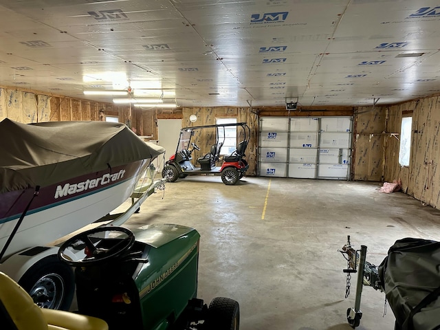 garage with wooden walls