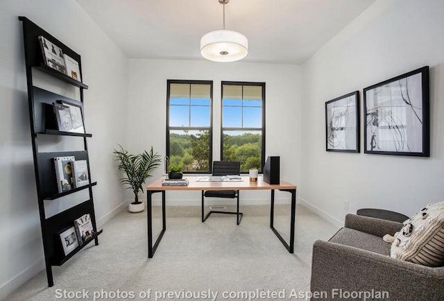 view of carpeted home office