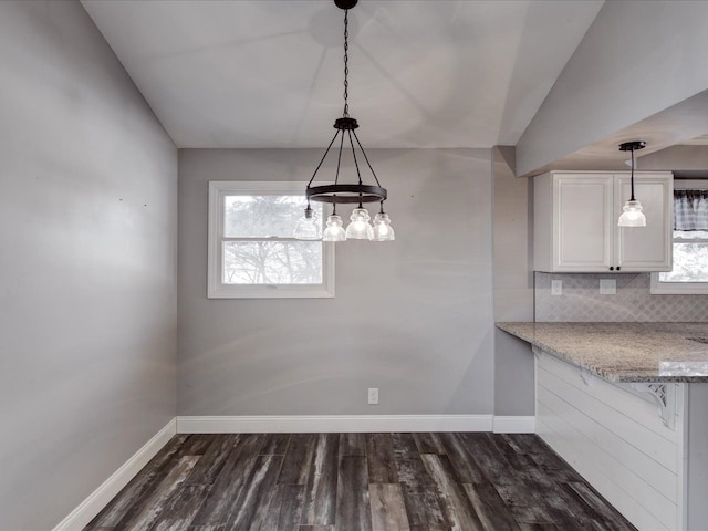 unfurnished dining area with dark hardwood / wood-style flooring