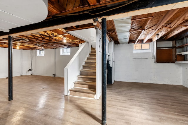 basement featuring hardwood / wood-style floors