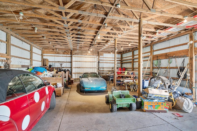 garage with metal wall