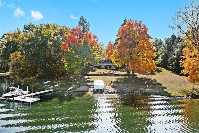 view of dock featuring a water view