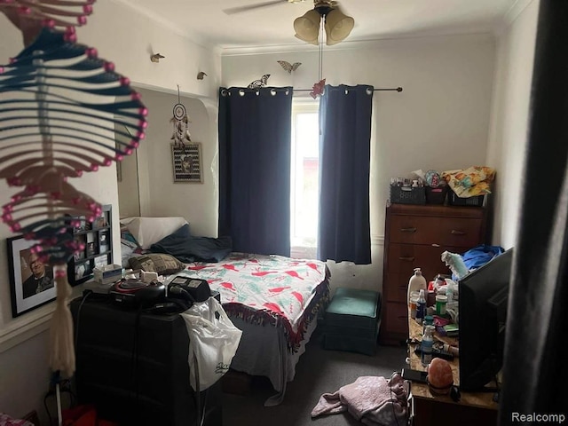 bedroom with crown molding