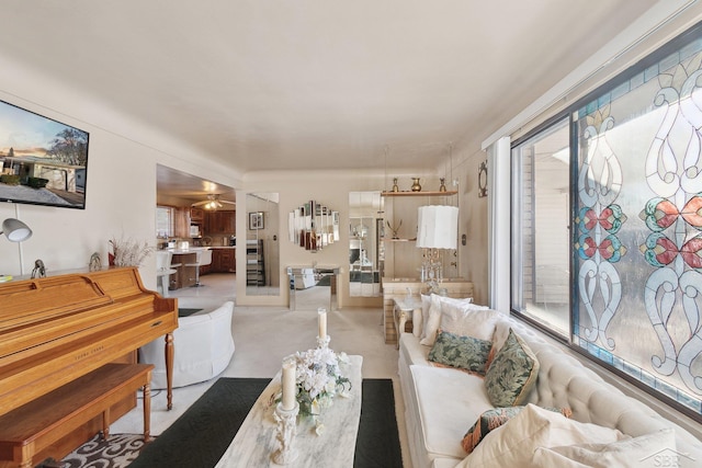 living room featuring ceiling fan