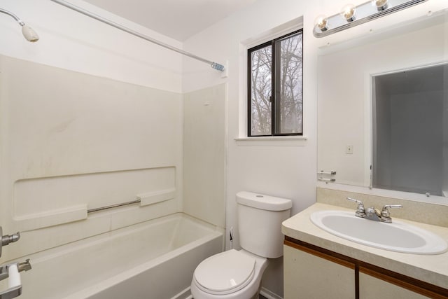 full bathroom featuring shower / tub combination, vanity, and toilet