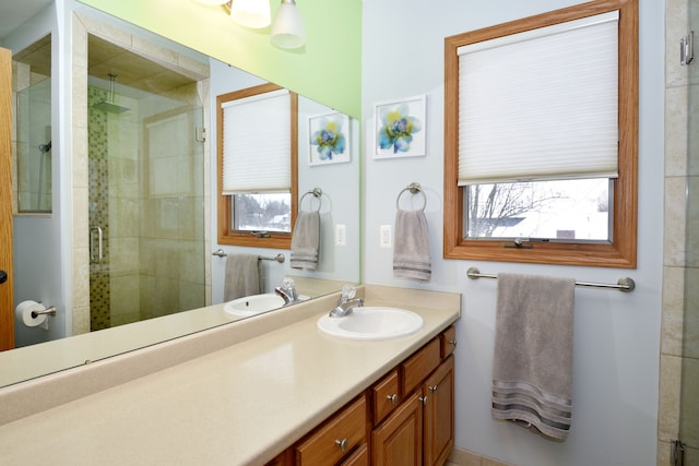 bathroom featuring a shower stall and vanity