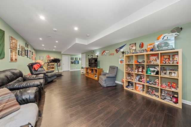 living room with dark wood-type flooring