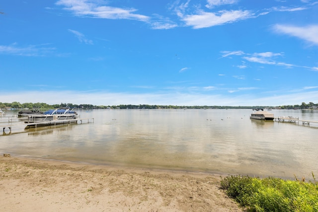 view of dock with a water view