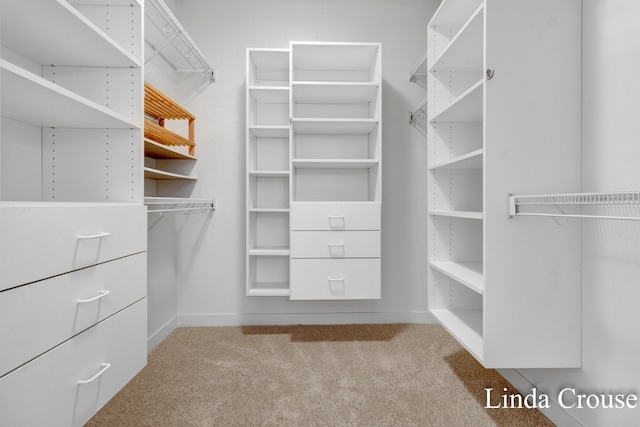 walk in closet with carpet