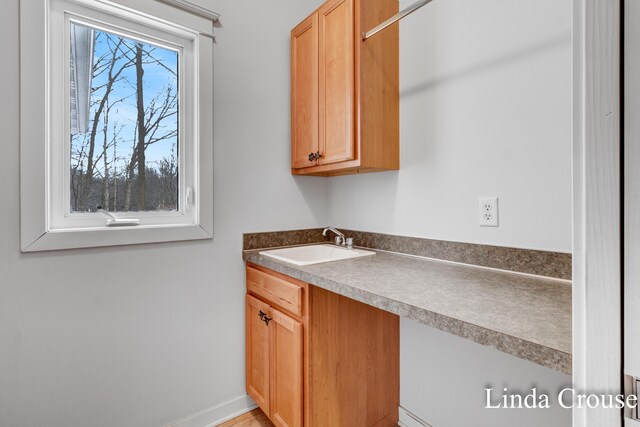 interior space featuring baseboards and a sink