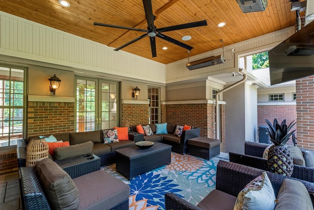 view of patio / terrace featuring ceiling fan, outdoor lounge area, and visible vents