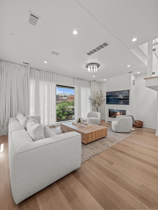 living room with light wood-type flooring