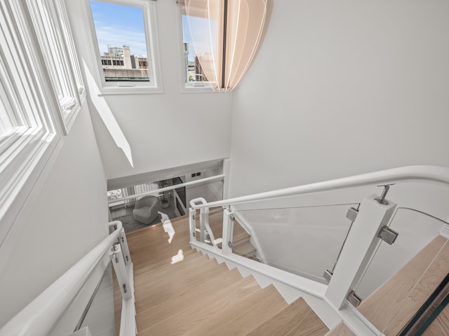 staircase featuring hardwood / wood-style floors