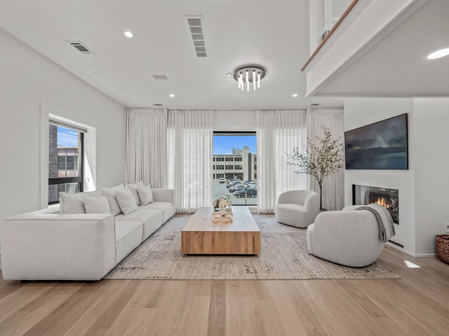 living room featuring light wood-type flooring