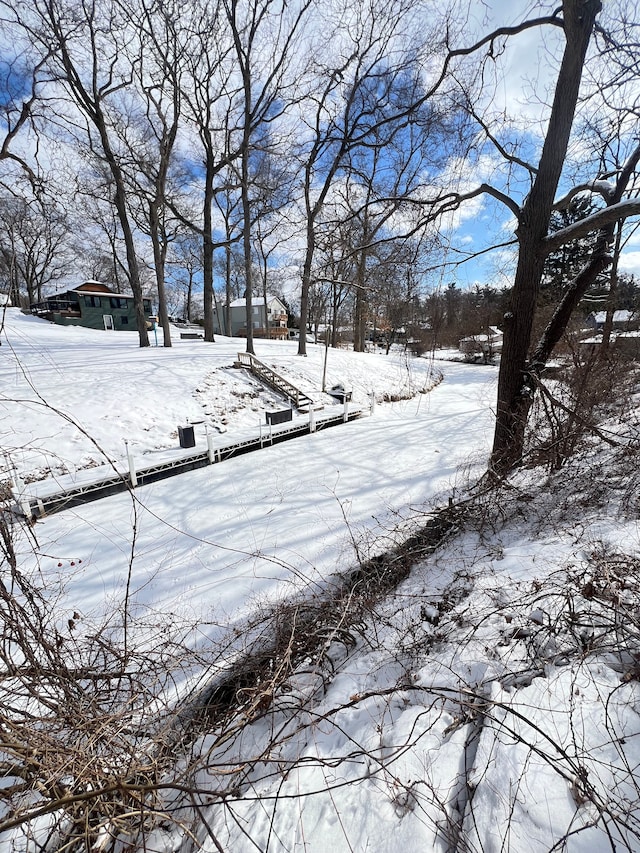 view of yard layered in snow