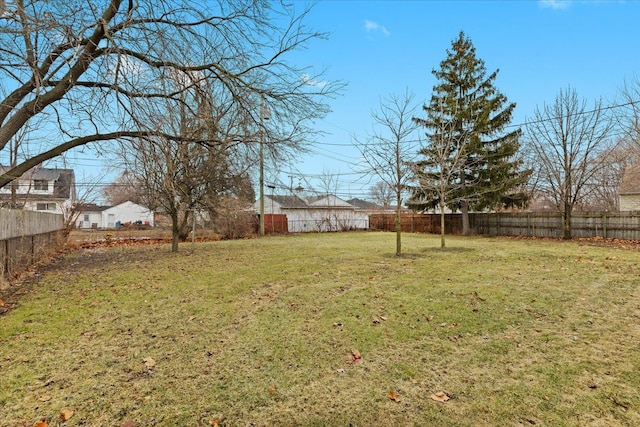 view of yard with a fenced backyard