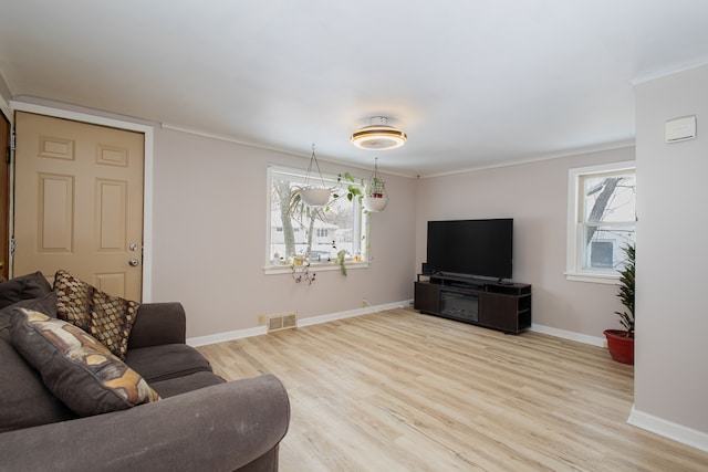 living room featuring plenty of natural light and light wood-type flooring