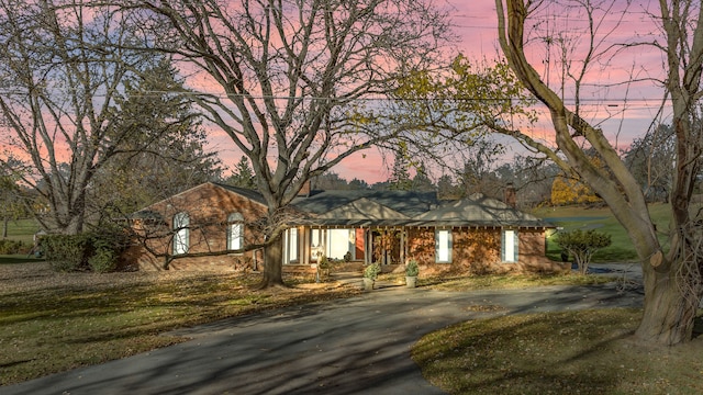 view of front of property with a yard