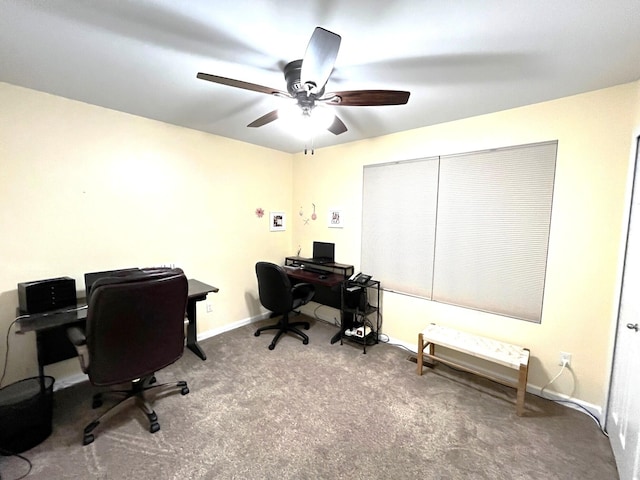 office area with carpet flooring and ceiling fan