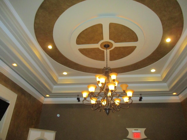 room details featuring crown molding and a chandelier