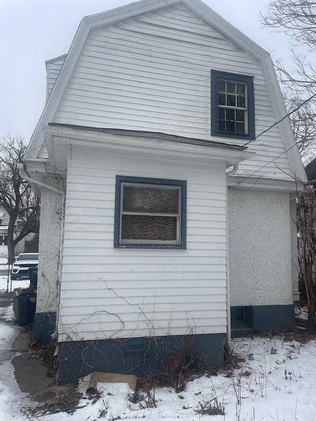 view of snow covered exterior