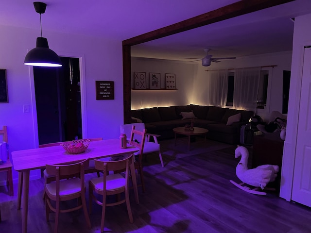 dining room featuring ceiling fan and wood-type flooring