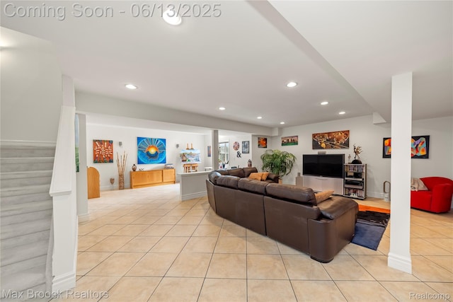 37143 Southwind Ct Unit 38, Farmington Hills, MI 48331 - living area with recessed lighting, light tile patterned floors, stairs, and baseboards