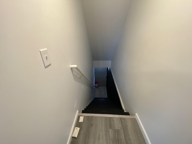 staircase featuring hardwood / wood-style floors