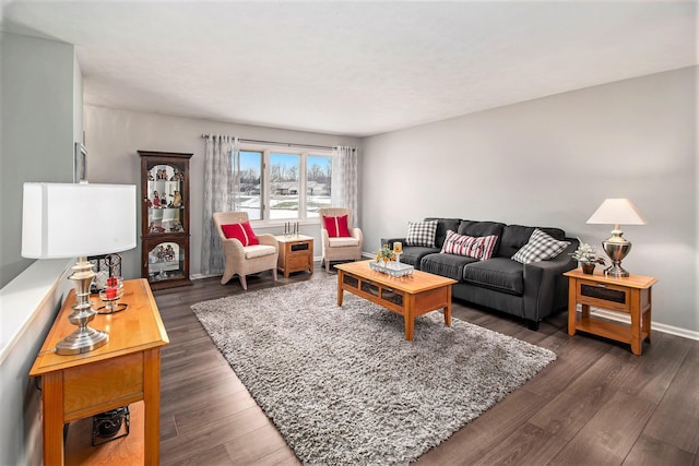 living room with dark hardwood / wood-style floors