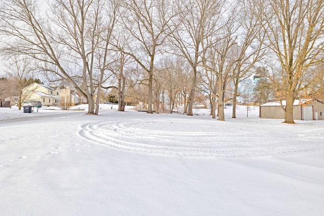 view of yard layered in snow