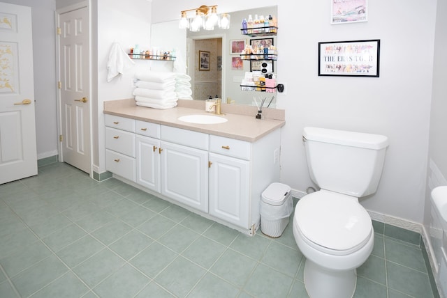 bathroom with tile patterned flooring, vanity, and toilet