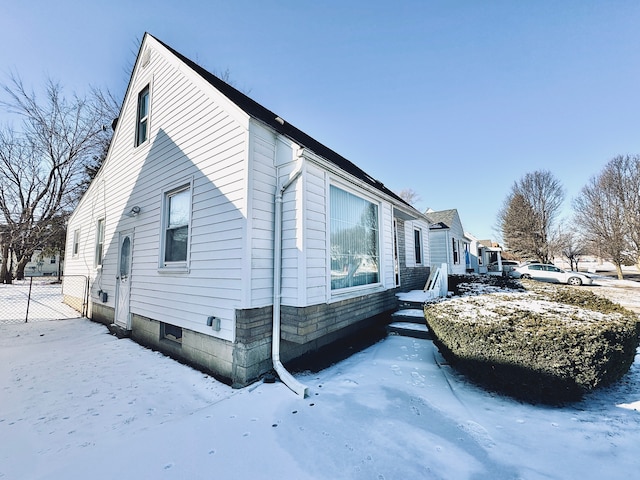 view of snow covered exterior