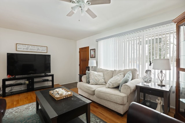 11870 Woodland Dr, Lennon, MI 48449 - living room with a ceiling fan and wood finished floors