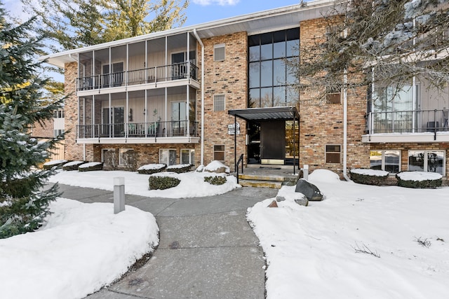 view of snow covered property