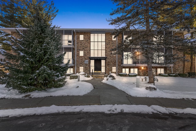 view of snow covered building