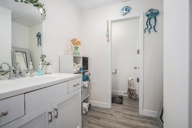 bathroom featuring hardwood / wood-style flooring and vanity