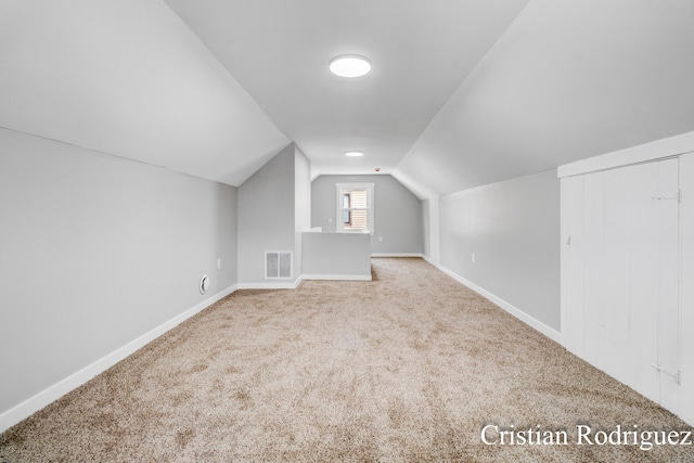 additional living space with vaulted ceiling and carpet floors