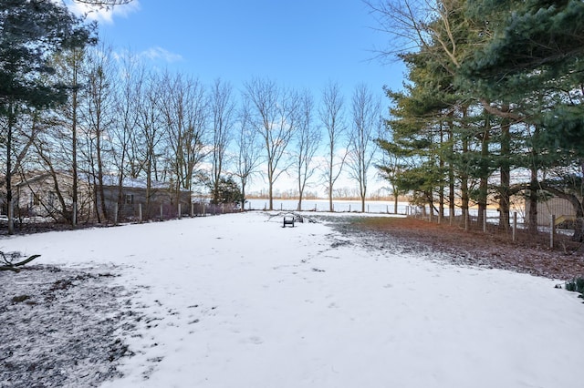 view of yard covered in snow