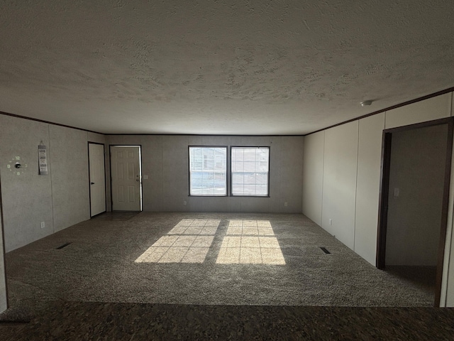 unfurnished room featuring carpet floors and a textured ceiling