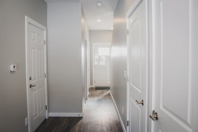 hall featuring dark wood-type flooring