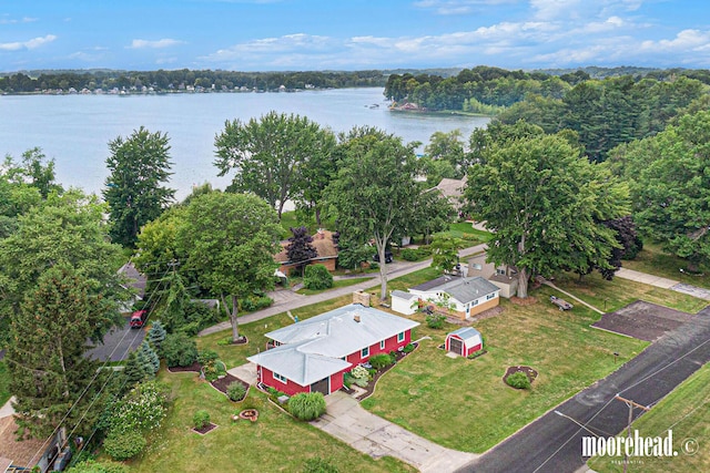 aerial view with a water view