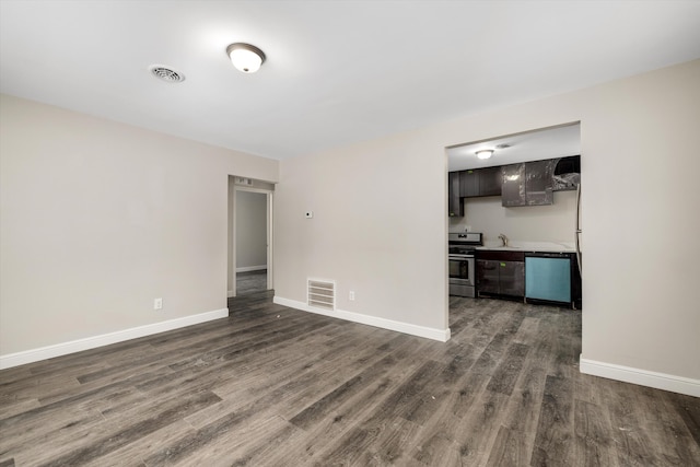 unfurnished living room featuring sink and hardwood / wood-style floors