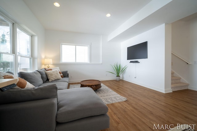 living room with hardwood / wood-style flooring