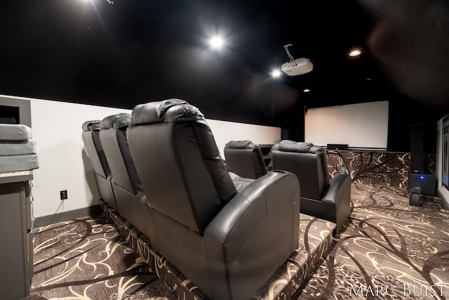 home theater with carpet