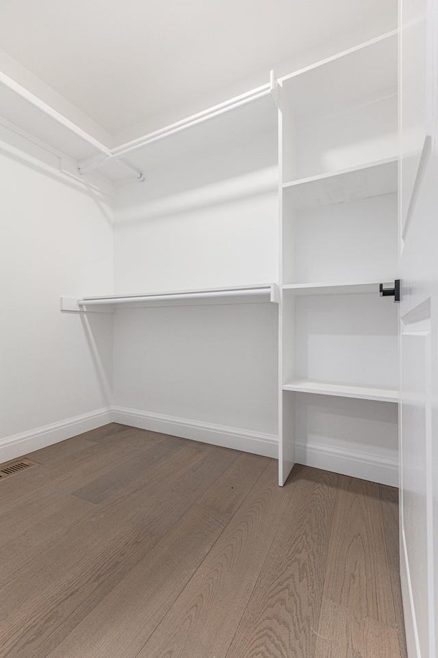 walk in closet with hardwood / wood-style flooring