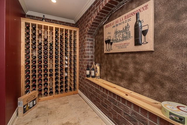 wine area with crown molding